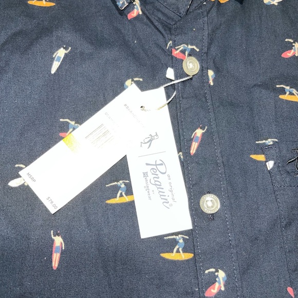 Penguin Men's Small All Over Surfer Graphic Print Short Sleeve Button Down Shirt - Picture 6 of 10